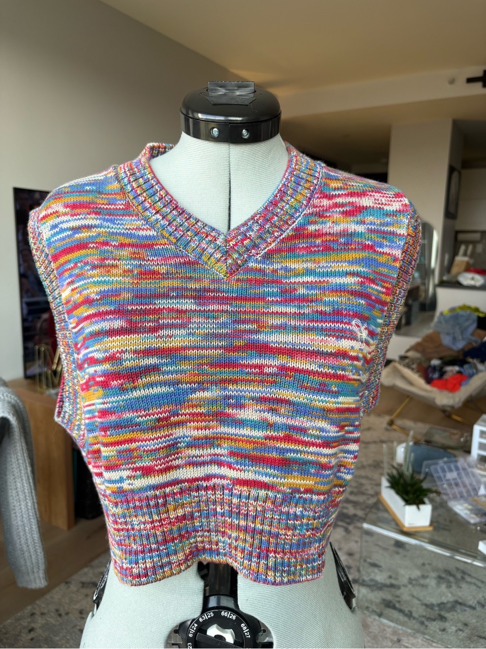 TNA Multicolor Knit V-Neck Sweater Vest